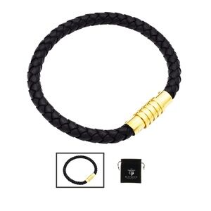 Men’s Black Leather And Gold Plated Stainless Steel Bracelet BLACKJACK